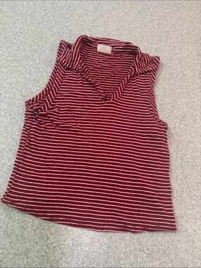 Sleeveless Collared Stripe Tank Top - Burgundy